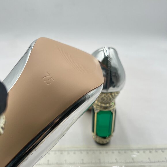 FSJ Silver Bridal Pointed Toe High Heel Crystal Pumps Slip on Wedding Shoes - Picture 6 of 8